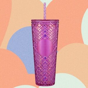 STARBUCKS 2021 JEWELED TAFFY TRAVEL COLD CUP DIAMOND DESIGN 24oz